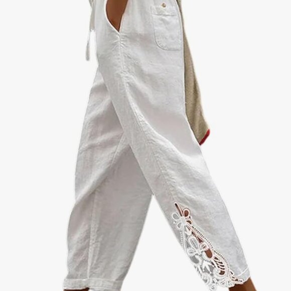Acelitt Drawstring Elastic Waist Pants with Pockets, White Size SM - Picture 1 of 4